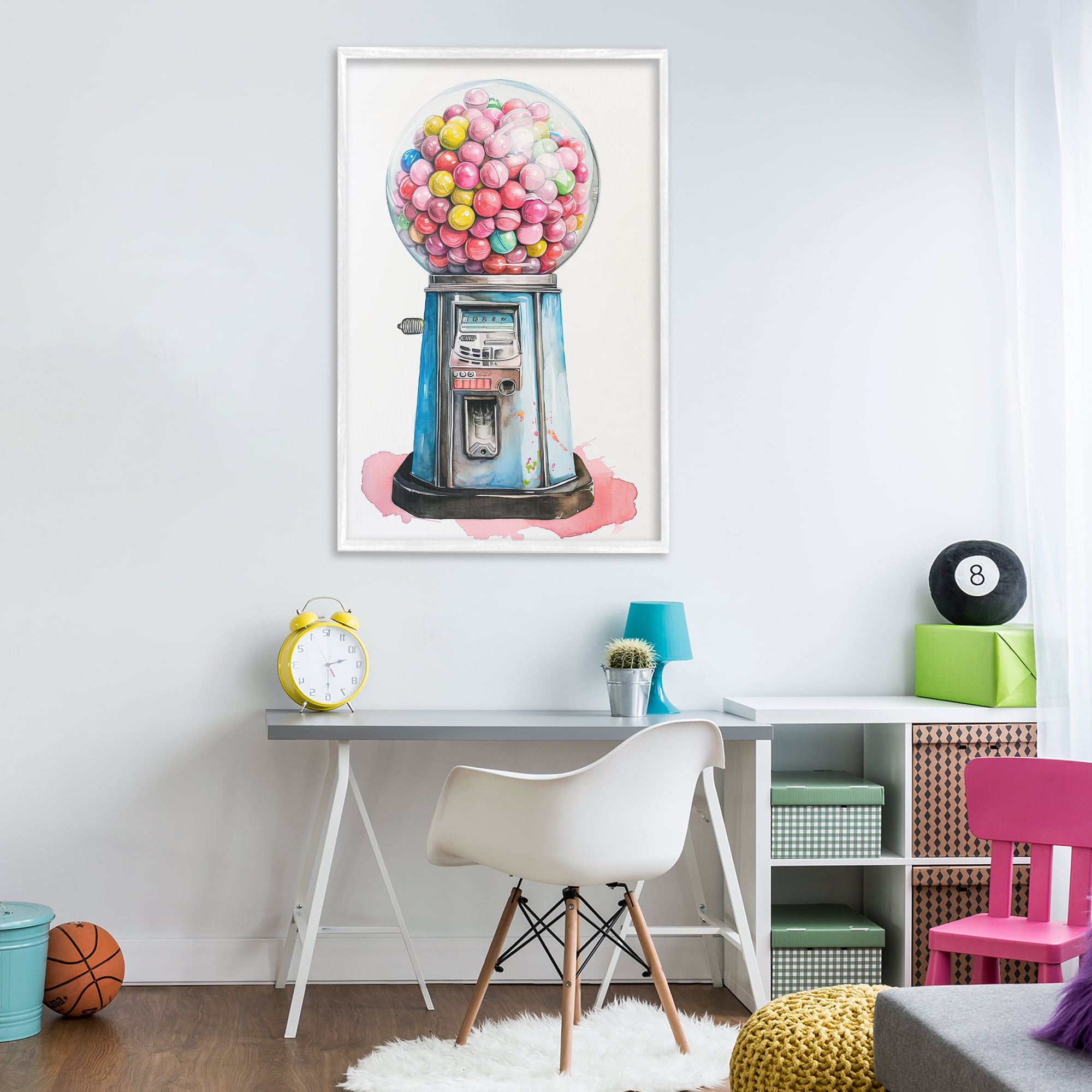 Stupell Industries Retro Gumball Machine White Framed Giclee Art, design by Ray Powers