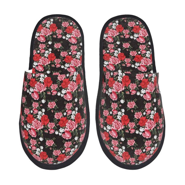 Fotbe Rose Flowers Pantuflas Peludas para Mujer con Estampado, Zapatillas de Peluche, Zapatos de Invierno para Casa, Uso Interior y Exterior-Large