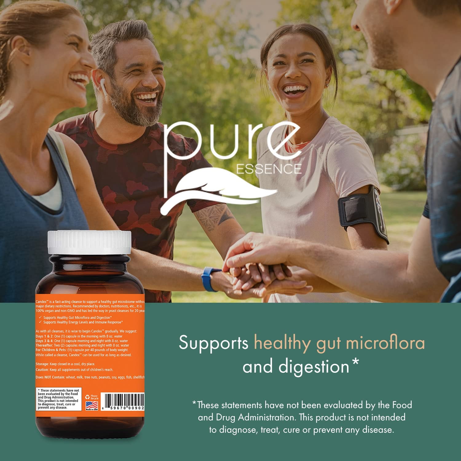 Pure Essence Candex Supplement - Yeast Overgrowth Supplement with Digestive Enzymes, Yeast Infection Probiotic Treatment for Men and Women - 120 Capsules