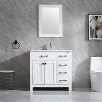 Wonline 36" White Bathroom Vanity Cabinet with Sink in Ceramic Vessel , Equipped with Chrome Faucet Drain and Mirror Vanities Set