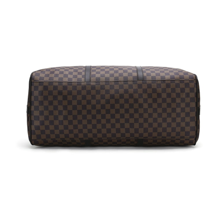 MK Gdledy Checkered Travel PU Leather Weekender Overnight Duffel