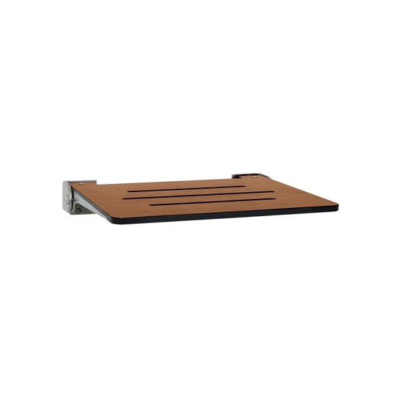 Seachrome Asiento De Banco De Ducha Plegable De 18.0 In Silhouette Slimline Para Montaje En Pared, Asiento Rústico De Teca Con Marco Plateado