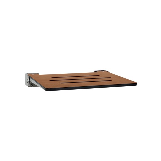 Seachrome Asiento De Banco De Ducha Plegable De 18.0 In Silhouette Slimline Para Montaje En Pared, Asiento Rústico De Teca Con Marco Plateado