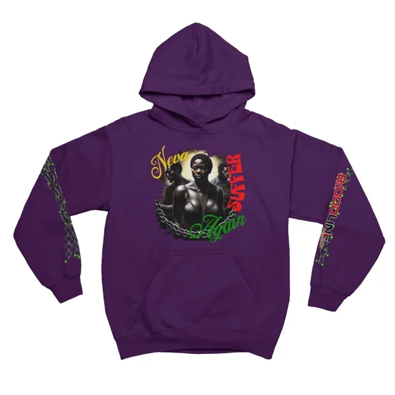 BloodLine StreetWear "Neva Suffer Again Hoodie" Long Sleeve Hoodie Sweatshirt - Unisex Hoodie - Soft, Warm, and Comfortable - Perfect for Casual Wear and Layering