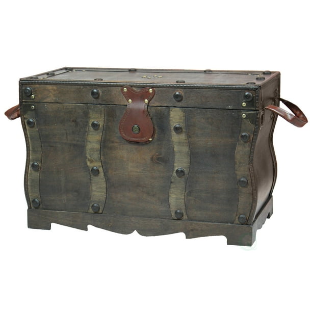 Antique Style Distressed Wooden Pirate Treasure Chest Coffee Table Trunk Com Antique Style Distressed Wooden Pirate, Wooden Treasure Chest Coffee Table
