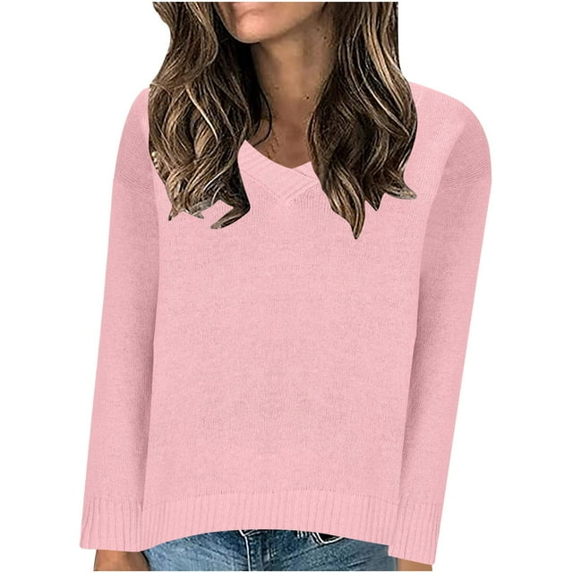 Timegard Hauts pour Femmes Col en V Manches Longues Pulls Couleur Unie Automne Décontracté Ample Confortable