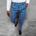 thumbnail image 2 of Male All Matching Versatile Casual Plaid Button Slim Leggings Pants Sports Shopping Fashion Suit Trousers Blue M, 2 of 9
