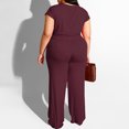 thumbnail image 4 of Conjunto de tops de ocio y pantalones largos de talla grande para mujer de manga corta sólida con cuello en O Wmkox8yi  bvn1662, 4 of 8