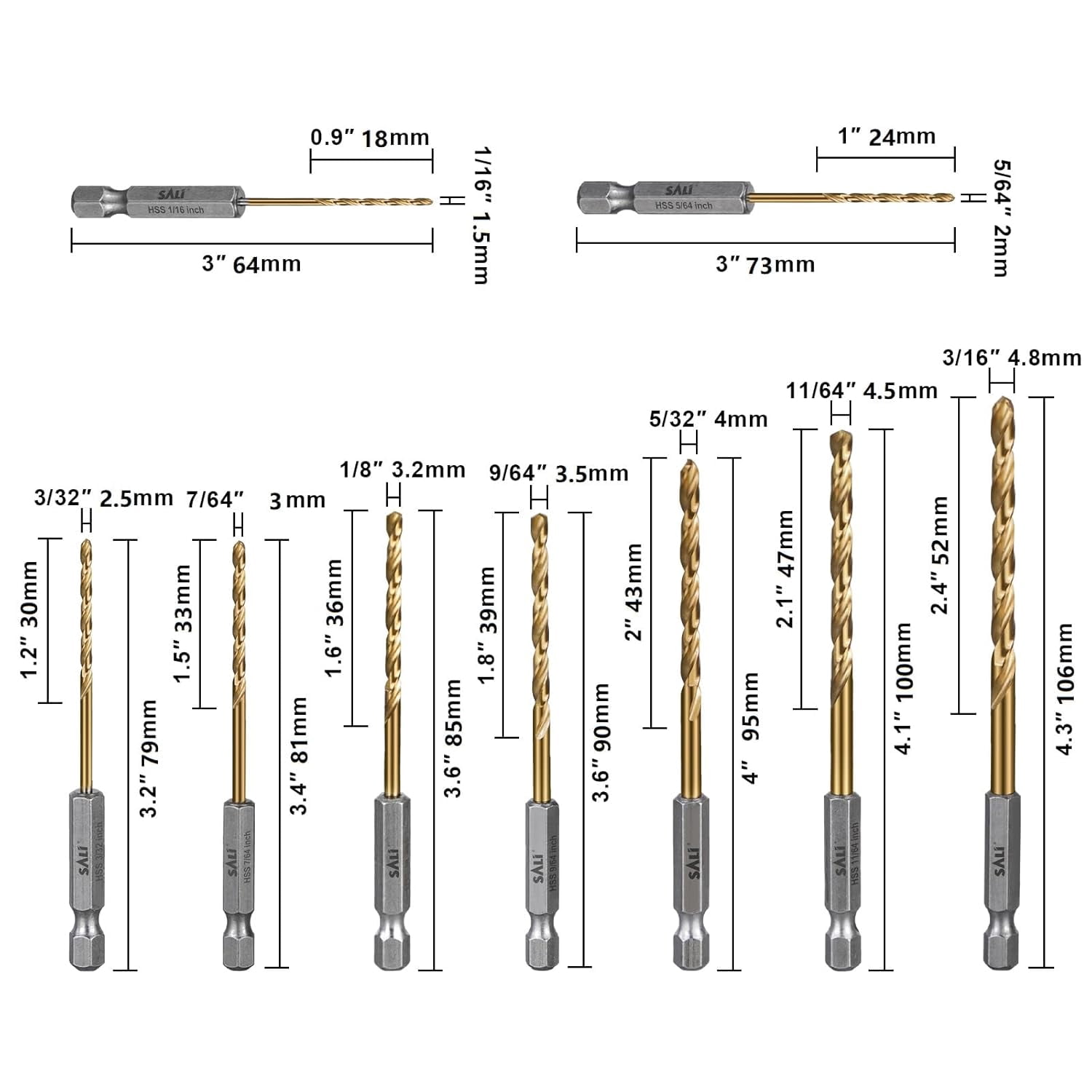 FRKSMD-Cobalt Drill Bit Set, 23 Pack 1/16 Inch to 3/8 Inch Hex Shank High Speed Steel Jobber Drill Bits, for Hardwood, Aluminum,Metal,Copper,Alloyed Steel