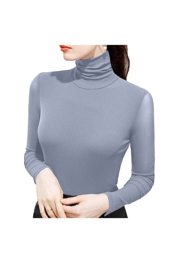Women's Soft Long Sleeve Sheer Mesh Tops Mock Turtleneck Pullover Tees Baselayer Slim Fitted Undershirts Lightweight Trendy Shirts Gray S