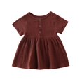 thumbnail image 2 of Bébé Fille Robe d'Été Couleur Unie Bouton Manches Courtes Coton Lin A-Ligne Mini Robe, 2 of 7