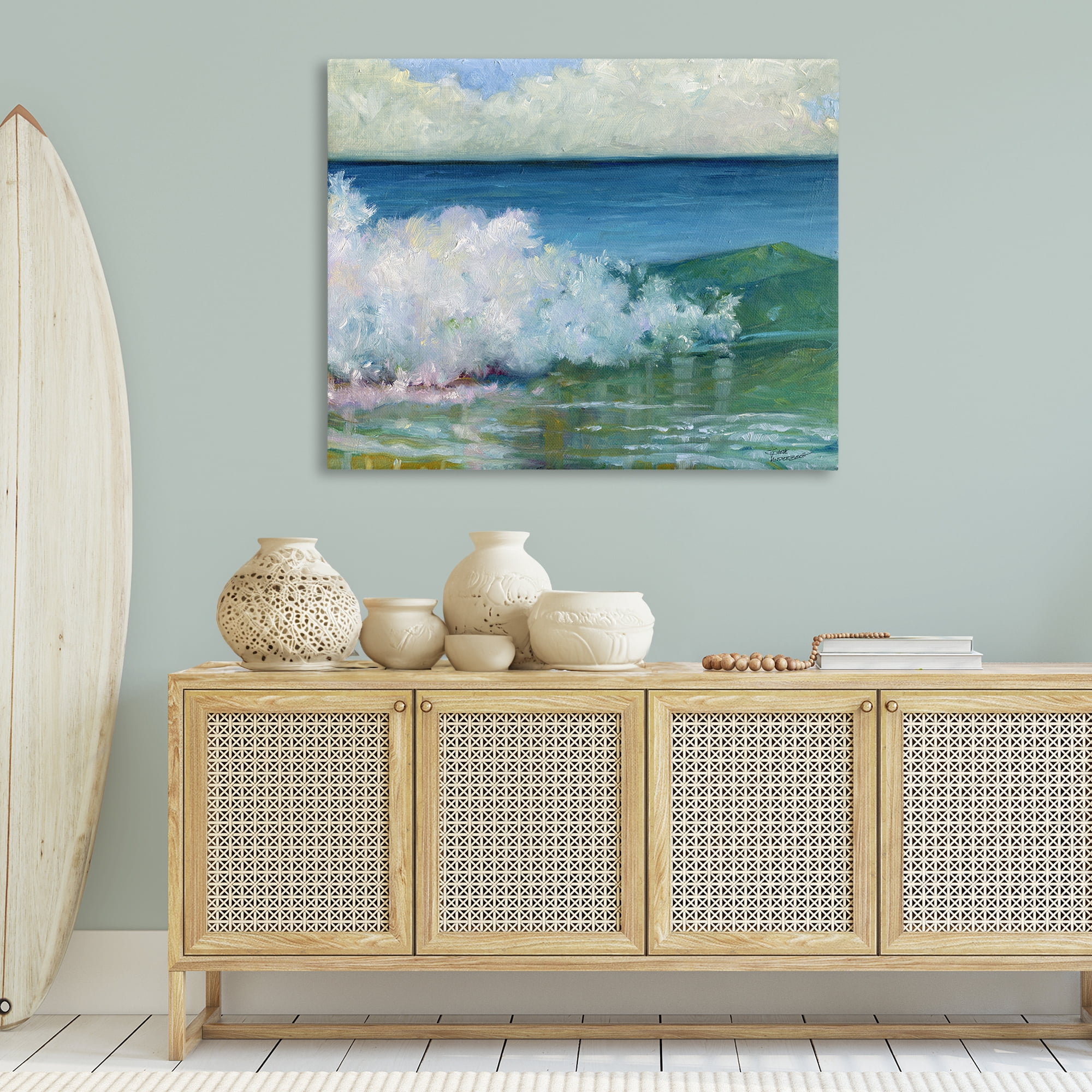 Stupell Industries Strong Splashing Wave Landscape Painting Gallery Wrapped Canvas Art Print Wall Art, 48 x 36