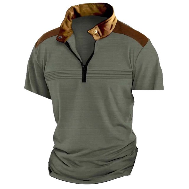 pstuiky camisetas de hombre, Blusa de manga corta con cuello alto, manga corta, bloque de color y cremallera para hombre camisas casuales para hombre m