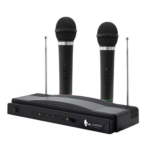 Set Micrófonos AlienPro MA-220 Inalámbricos Receptor de Antena Doble Tipo de Emisor FM Negro