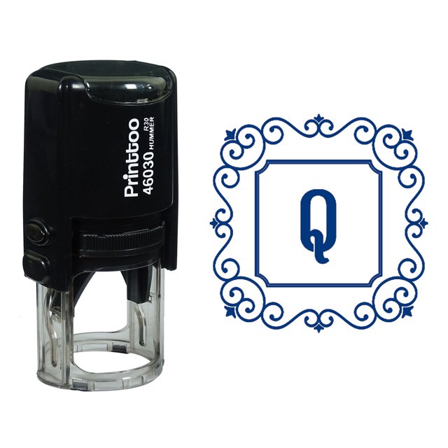 Printtoo Alphabet Q Monogram Initial Square Swirl Border Self Inking Rubber Stamp Office Stationary