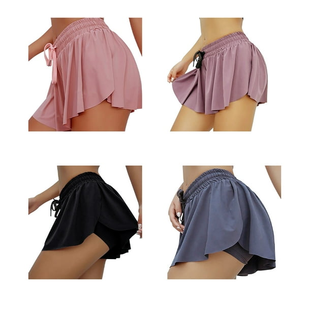 Women Shorts High Waist Drawstring Elastic Short Polyester Yoga Short Pants  Casual Loose Polyester Shorts for Summer, Pink, 4XL 