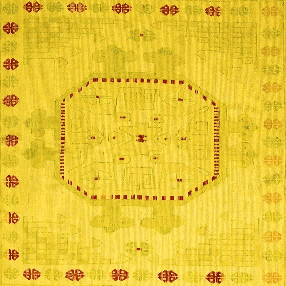 Ahgly Company Indoor Square Abstract Yellow Modern Area Rugs, 4' Square