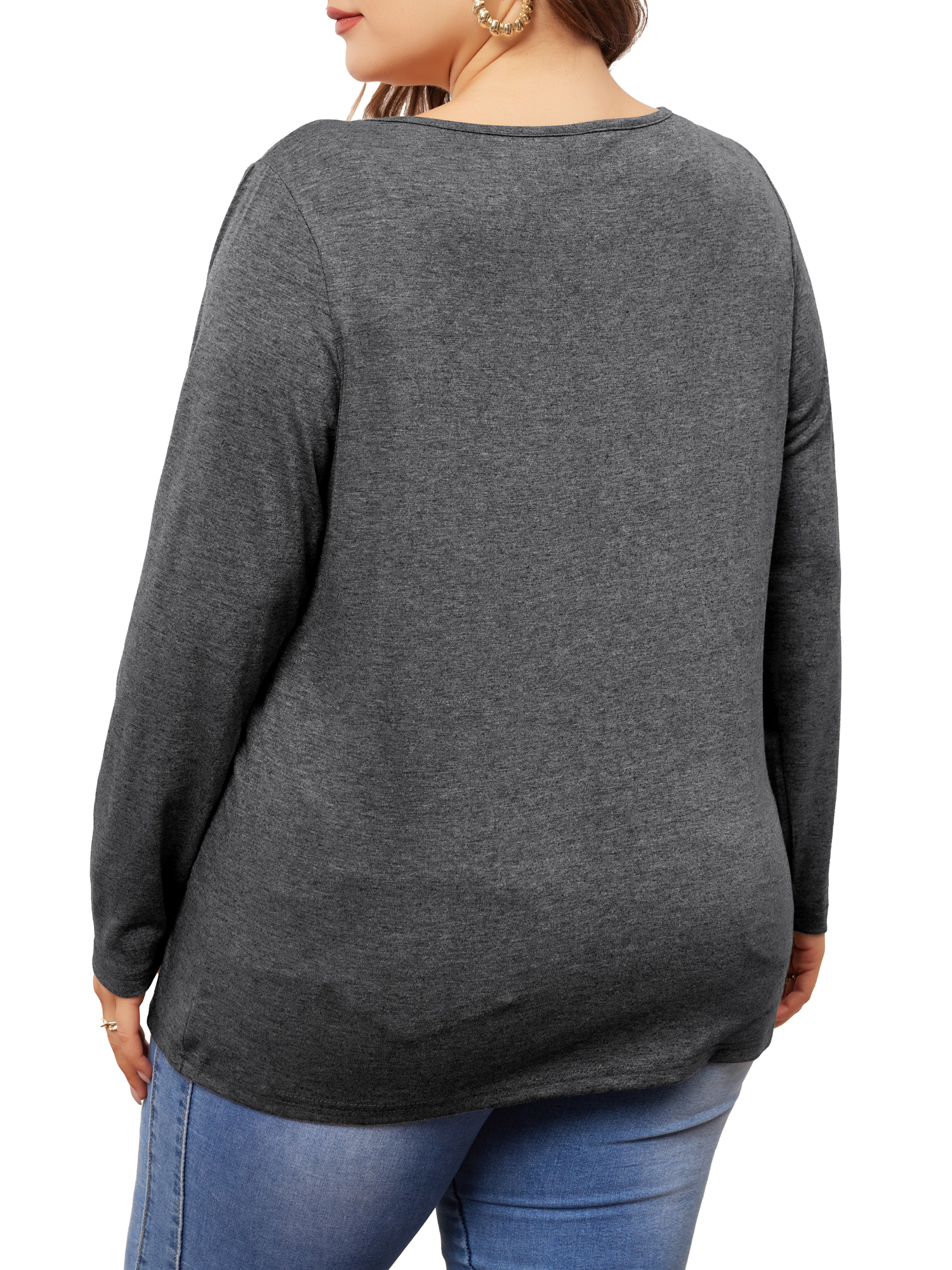 DARING DIVA Women's Plus Size Side Button Square Neck Long Sleeve Blouse 4X Grey