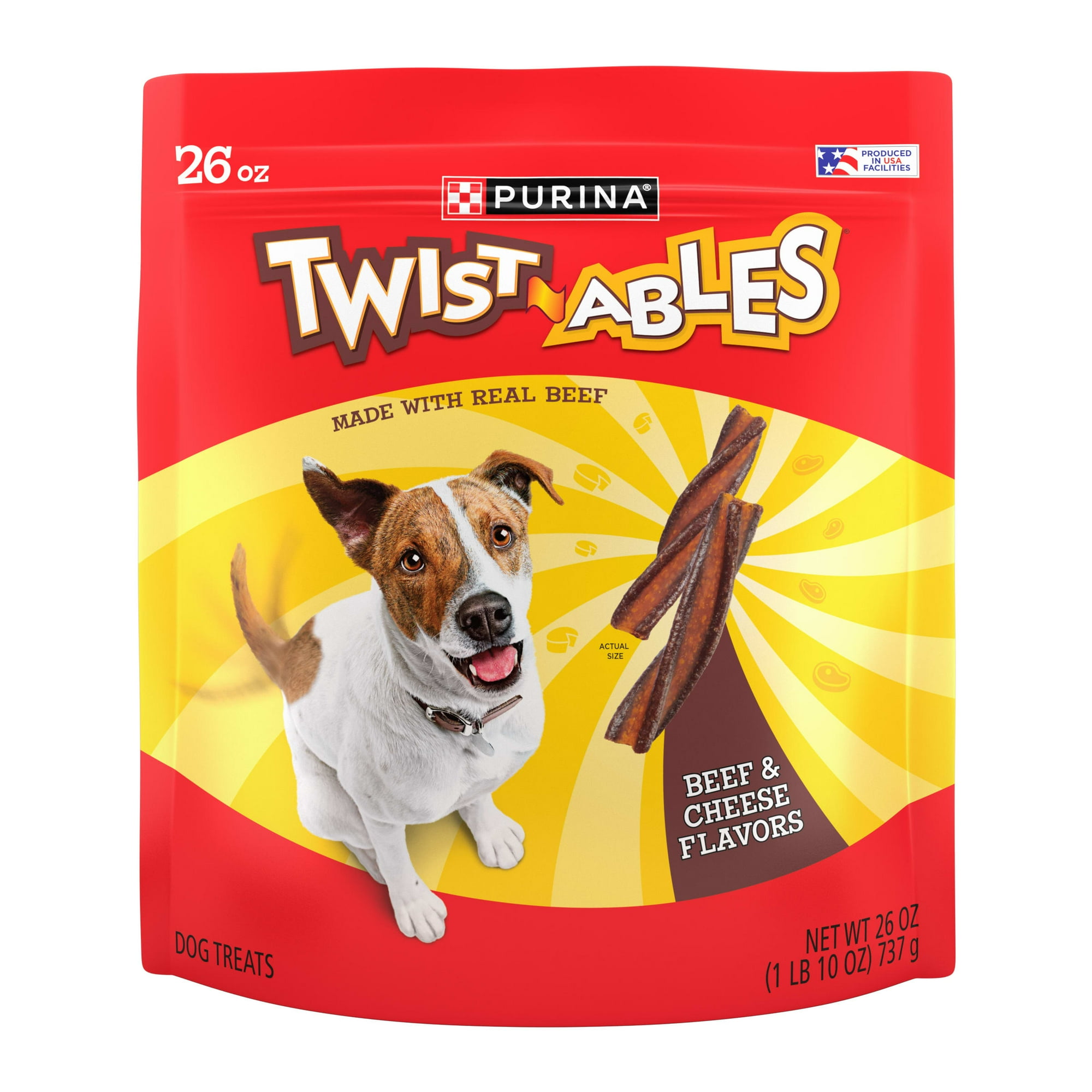 Purina Twist-Ables Dog Treats with Real Beef & Cheese Flavors Chews, 26 oz Pouch