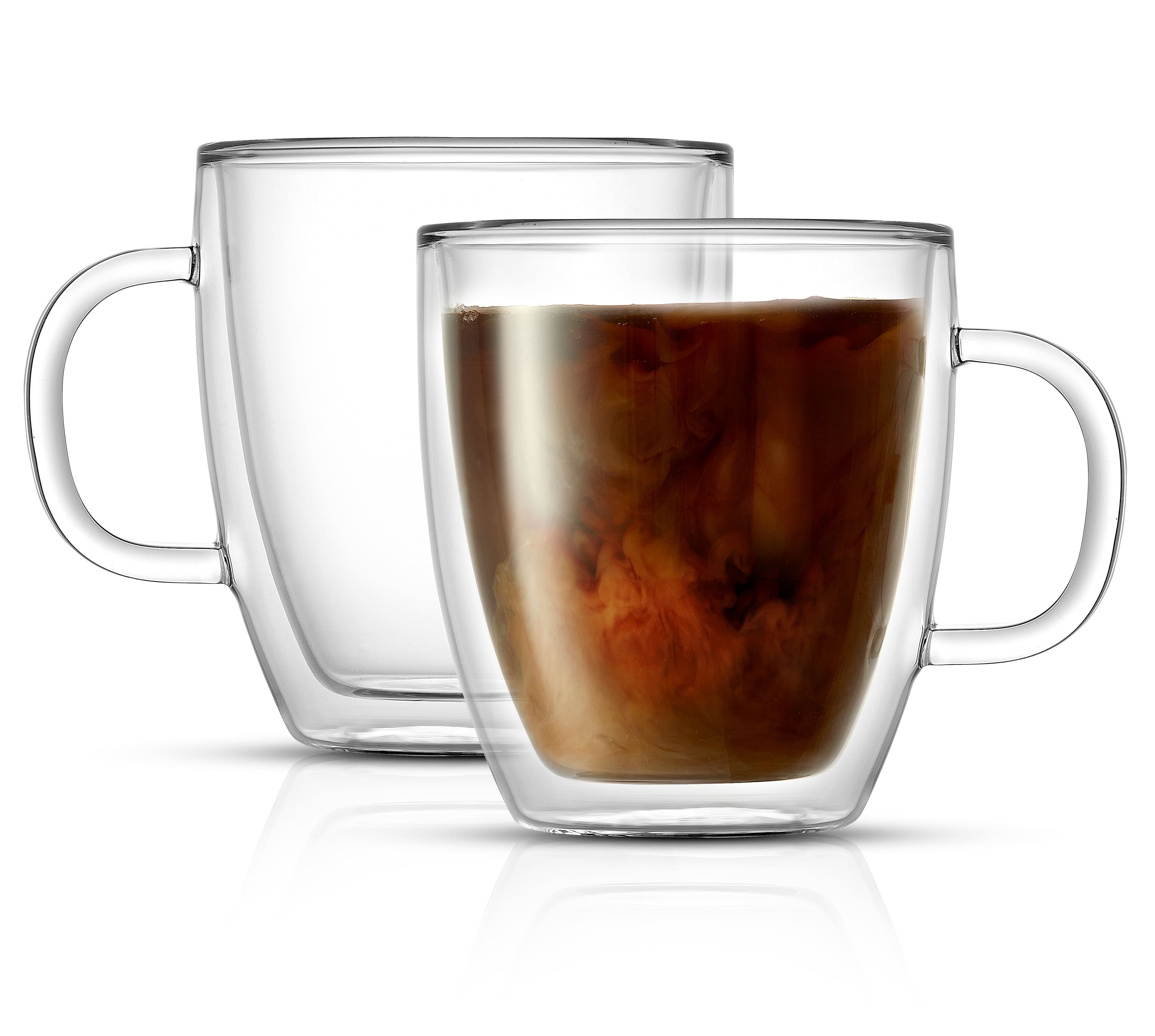 Joyjolt Double Wall Insulated Glass Coffee Mug Set Of 2 13 5 Oz With Handle For Hot Or Cold