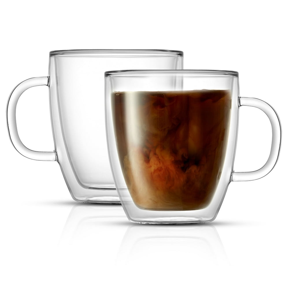 JoyJolt Double Wall Insulated Glass Coffee Mug (Set of 2) 13.5 oz with