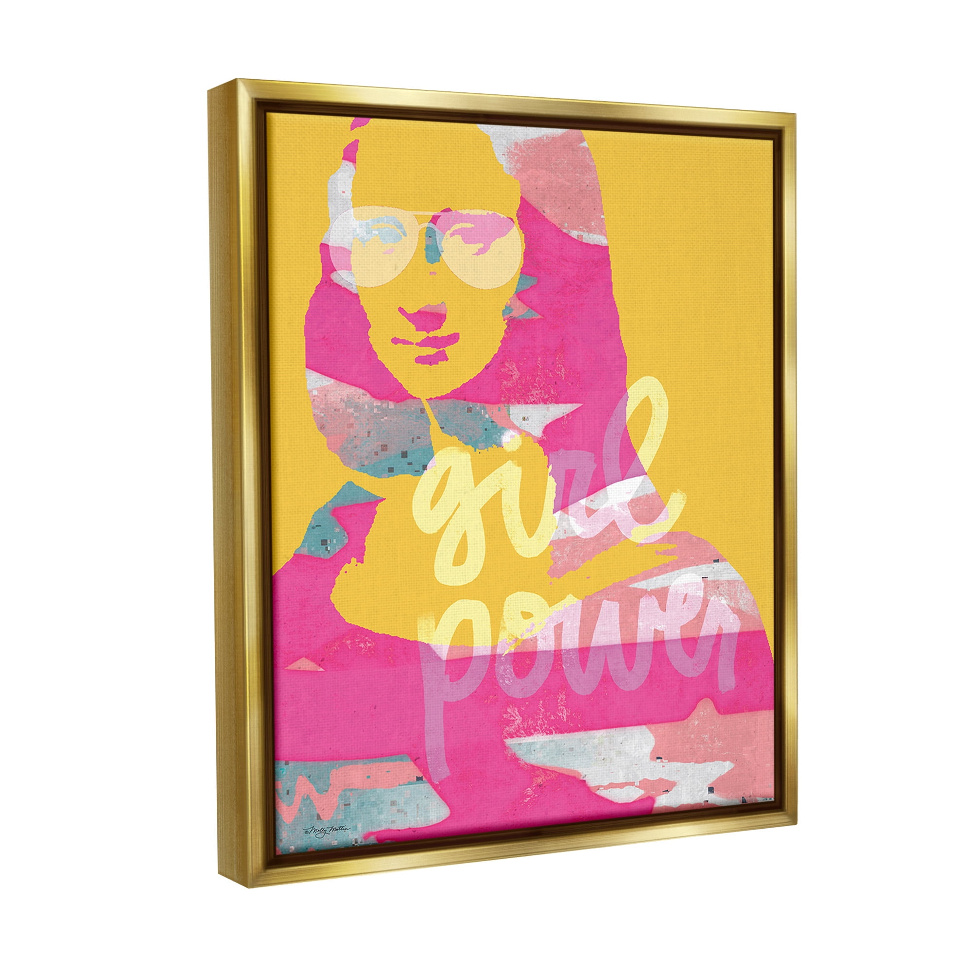 Stupell Industries Girl Power Abstract Face Abstract Painting Gold Floater Framed Canvas Art Print Wall Art, 17 x 21