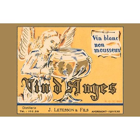 Wine of Angels This bottle label features an angel lovingly hold a ...