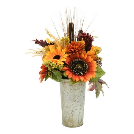 Harvest Collection Sunflower Mix in Iron Pot (Best Flowers For Fall Pots)