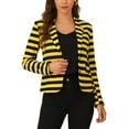 thumbnail image 1 of INSPIRE CHIC Blazer à Rayures pour Femme à Revers Cranté, Manches Longues, Boutonné, S Jaune Noir, 1 of 6