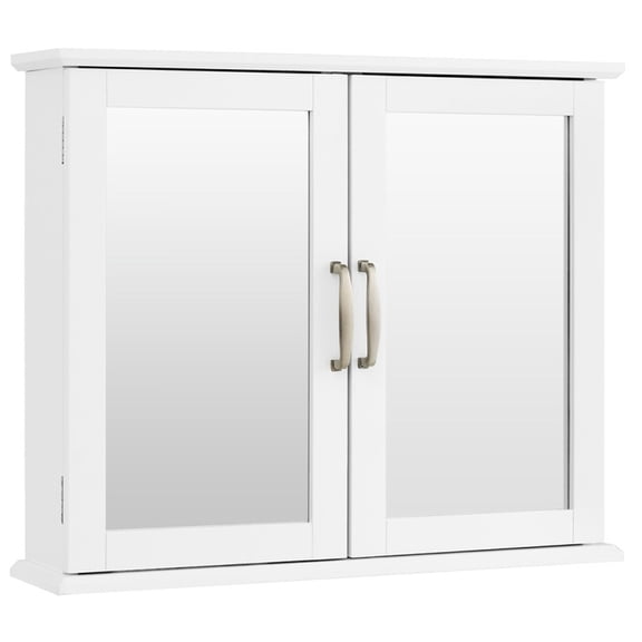 SUGIFT 2 Tier Bathroom Wall Mounted Mirror Storage Cabinet with Handles, Wall Medicine Cabinet with Door for Vanity Bedroom, White