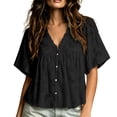 thumbnail image 2 of ClodeEU Women's V Neck Flutter Short Sleeve Babydoll Blouse,Casual Loose Peplum Summer Tunic Top Black,Women's Plus L, 2 of 5
