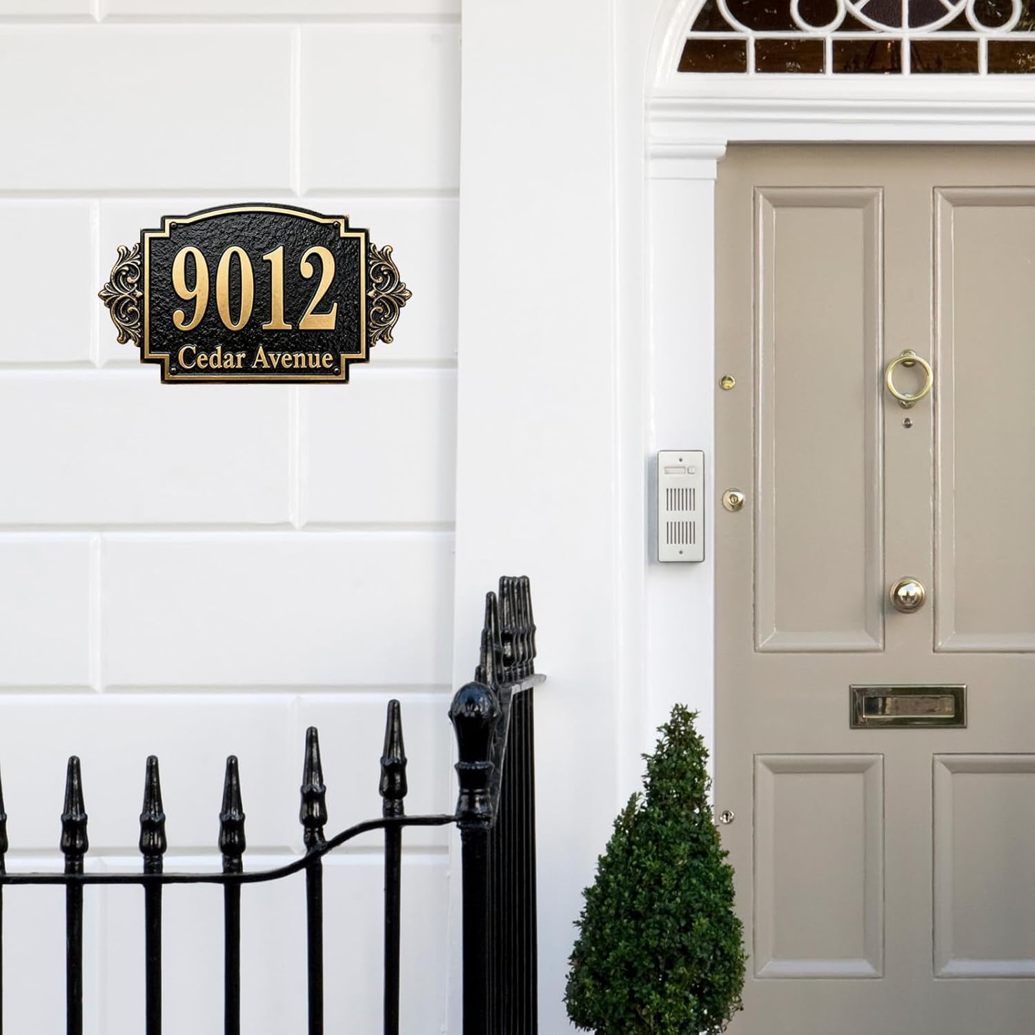 Personalized Cast Metal Address Plaque Vintage Custom House Number Sign Outside Street Mailbox Address Classic Wall Antique Brass Signs Durable Weather Resistant