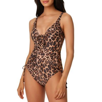 Bar III NATURAL Beach Cheetah Lace-up One-Piece Swimsuit, US Small