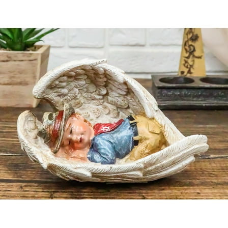 Rustic Western Cowboy Angel Baby Peacefully Sleeping In Giant Wings Figurine