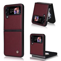 Mantto Leather Case for Samsung Galaxy Z Flip 4, Slim Luxury PU Leather Folding Cover with Magnetic Attraction Soft Silicone Shockproof Protective Case for Samsung Galaxy Z Flip 4,Winered