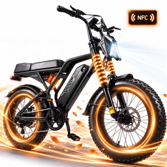 Electric Bike for Adults, 750W Motor, 20" x 4" Fat Tire Mountain E-Bike, 48V 15.6Ah Battery, 20 MPH, Full Suspension, NFC, 7-Speed, Class 2, Black