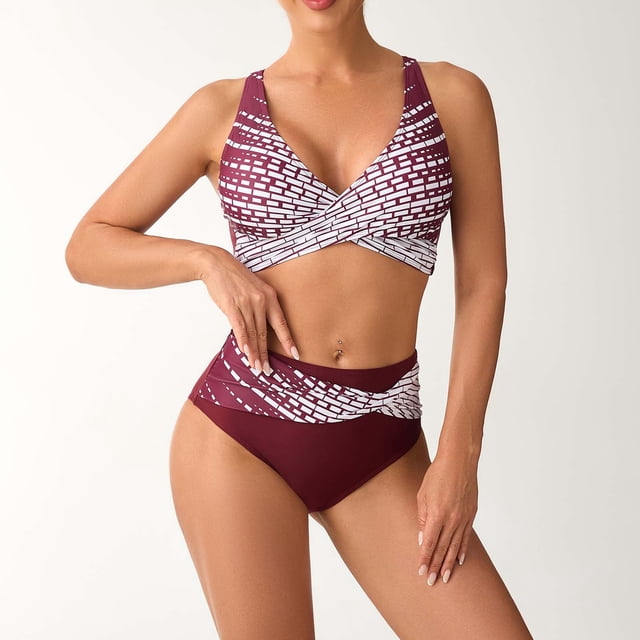 Traje de baño de dos piezas con estampado de moda y cintura alta para mujer, tankini, traje de baño de dos piezas para mujer, tankinis para mujer, traje de baño de 2 piezas para mujer, trajes de baño