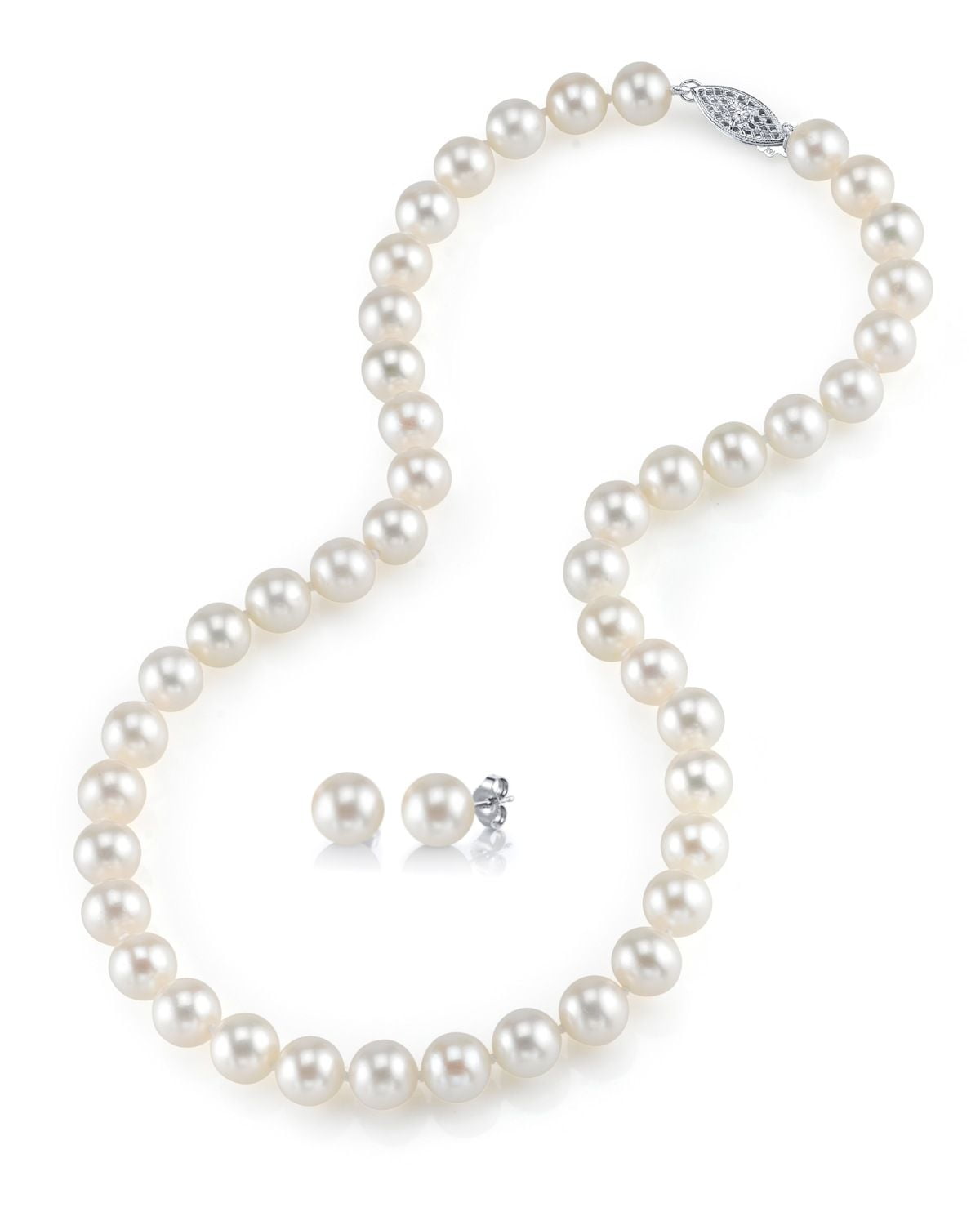 Tin Cup Freshwater White Illusion Pearl Necklace Bracelet SET 18" Inch Cultured