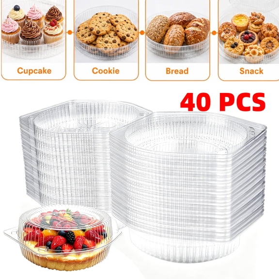 40 PCS Disposable Pie Containers 6" Clear Plastic Take Out Containers Clamshell Takeout Tray With Hinged Locking Lids Clear Flan Container With Lids for Dessert Cakes Cookies Salads Pasta