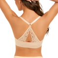 thumbnail image 4 of YANDW Front Closure Plunge Bras for Women Lace Racerback Push Up Thick Padded Underwire Add 2 Cups Bra, Beige 32A, 4 of 5