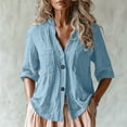 thumbnail image 2 of Vestidos Casuales Para Mujer, Blusas De Mujer De Moda Blusa tipo túnica de verano para mujer, con cuello en V, mangas 3/4 y botones sueltos de imitación de lino, 2 of 6