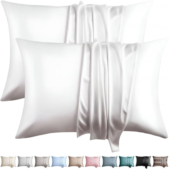 ARLAJO White Silk Pillow Cases Set of 2 Queen Size Mulberry Silk Pillowcase for Hair and Skin Highest Grade Silk Soft Breathable Cooling with Hidden Zipper