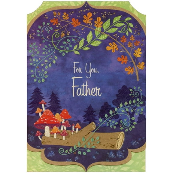 Designer Greetings Log and Mushrooms Die Cut Top Fold Birthday Card for Father