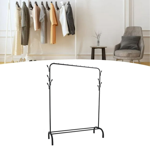 Floor Clothing Rack, Heavy Duty Freestanding Clothing Rack with Side Hooks for Drying Clothes Black,White