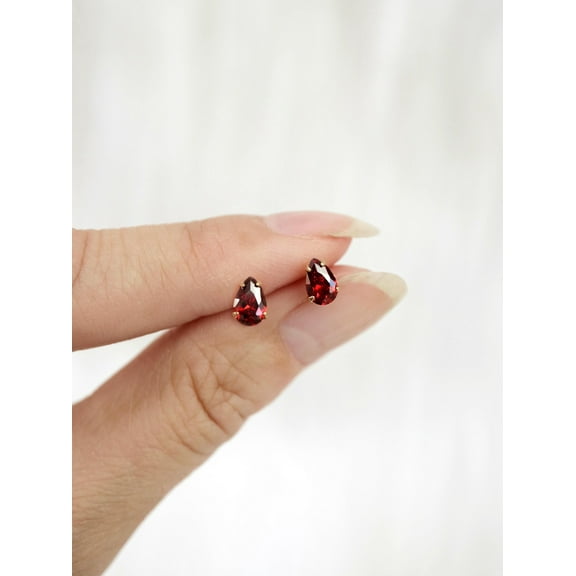 tiny ruby teardrop studs // sterling silver or gold filled . minimal drop earring . micro faceted cubic zirconia . crimson July birthstone