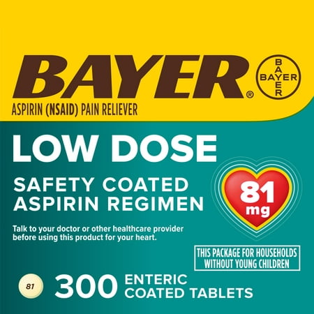 Aspirin Regimen Bayer Low Dose Pain Reliever Enteric Coated Tablets, 81mg, 300 Count