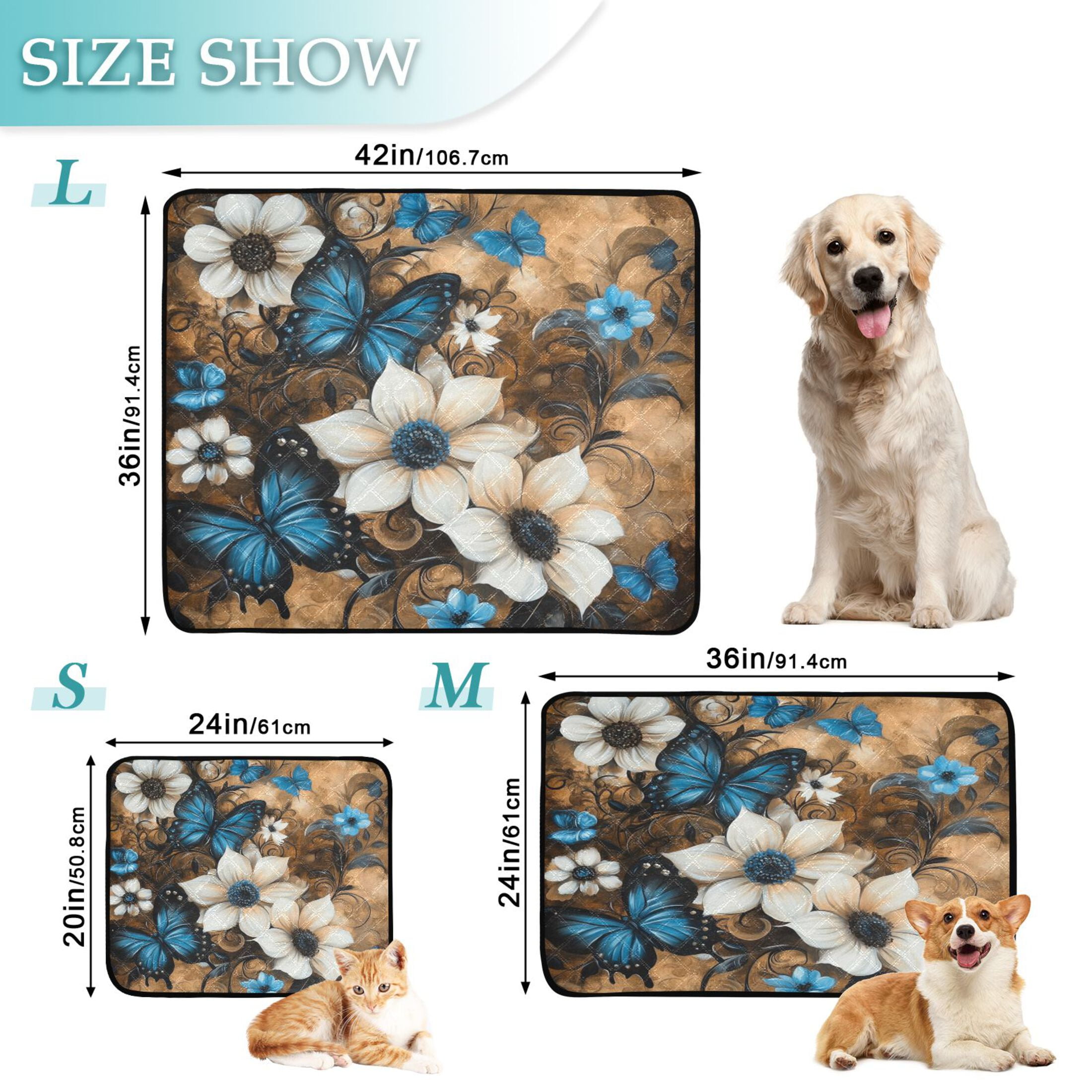 Qxltty Stunning Floral Cat litter Pads Pet Set of 3 Diaper Mats Center Anti-leakage Layer Absorbent Soft and Comfortable