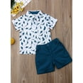 thumbnail image 2 of Loalirando Toddler Baby Boy Dinosaur Print Shirt Outfits Casual Button Down Top Solid Shorts Set Summer Clothes, 2 of 7