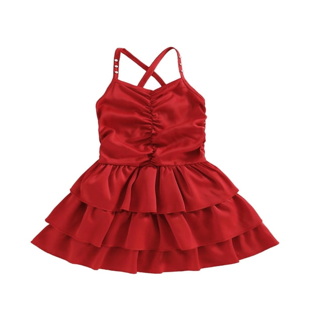 PENGXIANG Enfants Filles Robe Spaghetti Sangles Perles Plissée Été une Ligne Robe de Gâteau pour la Fête