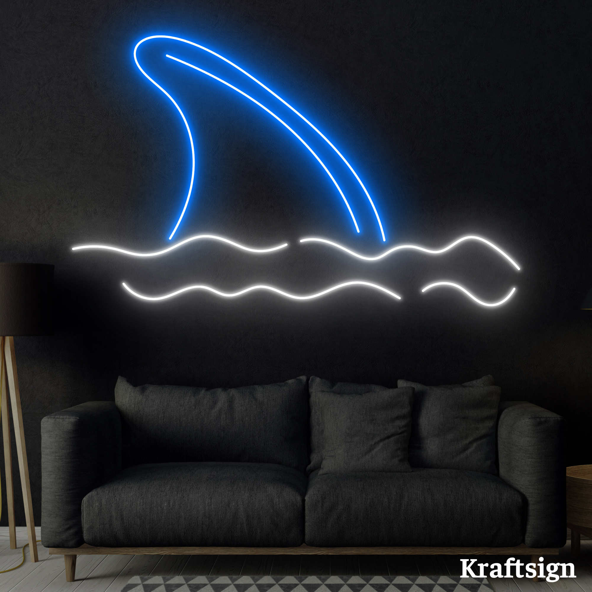 Craftnamesign Shark Fin Neon Sign, Shark Wall Art, Shark Decor, Shark Sign